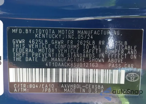 2025 Toyota Camry Se from USA, damaged, VIN 4T1DAACK8SU012163